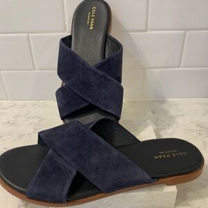 Cole Haan Anica Grand Crisscross Flat Slide Sandal Blue Suede Womens Size 8.5 B